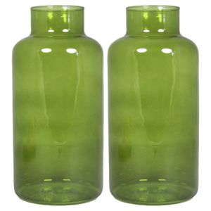 Set van 2x bloemenvazen - groen/transparant glas - H30 x D15 cm