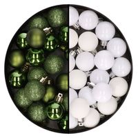 Kleine kunststof kerstversiering 40x stuks set en 3 cm kerstballen in het wit en groen - Kerstbal - thumbnail
