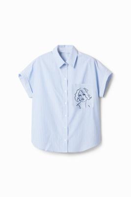 Blouse met strepen en gezicht - BLUE - M