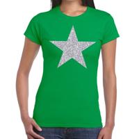 Glitter and glamour ster T-shirt - zilver glitters - groen - dames - Verkleedkleding - Feestkleding