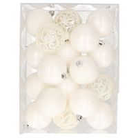 Set van 37x stuks plastic/kunststof kerstballen winter wit 6 cm