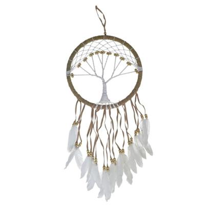Dromenvanger/dreamcatcher Levensboom - mobiel - bruin - veertjes/kraaltjes - 28 cm