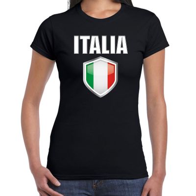 Italie landen supporter t-shirt met Italiaanse vlag schild zwart dames