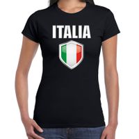 Italie landen supporter t-shirt met Italiaanse vlag schild zwart dames - thumbnail