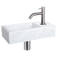 Differnz Helios fonteinset marmer - kraan gebogen - 37.5 x 18.5 x 9.5 cm - mat chroom