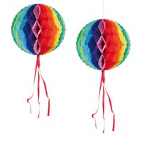 Set van 4x stuks hangende decoratie bol/bal in regenboog kleuren dia 30 cm