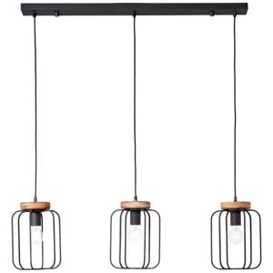 Brilliant Hanglamp Tosh Beam 3-lichts zwart met houtbruin 99503/66