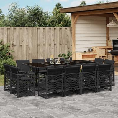 13-delige Tuinset met kussens poly rattan zwart