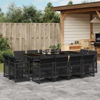 13-delige Tuinset met kussens poly rattan zwart