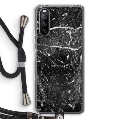 Zwart marmer: Sony Sony Xperia 10 III Transparant Hoesje met koord