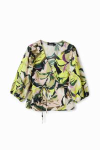 Gebloemde wikkelblouse - GREEN - L