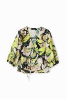 Gebloemde wikkelblouse - GREEN - L - thumbnail