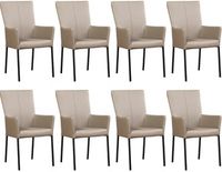 Set van 8 Taupe leren moderne eetkamerstoelen Daily - poot vierkant zwart - Toledo Leer Khaki (taupe leer)