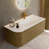 Badmeubel Mondiaz Kurve-Dlux | 105 cm cm | Meubelkleur Dusk | Wastafelkleur Ostra | Solid surface | Wasbak rechter zijde spoelbak | 1 kraangat