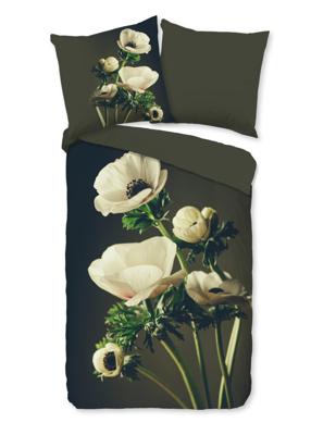 Good Morning Dekbedovertrek "witte bloemen" - Groen - (135x200 cm) - Katoen