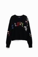 Oversized trui met LOVE - BLACK - XL