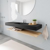 Mondiaz Alan badmeubel 150 cm planchet washed oak vrijhangend wastafel midden 1 kraangat zwart