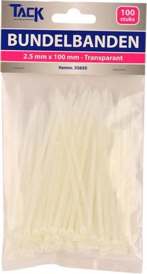 100 Tiewraps / bundelbandjes 2,5x100mm transparant PA66