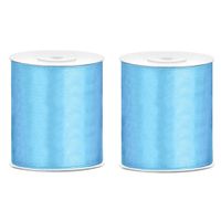 2x Hobby/decoratie blauw satijnen sierlinten 10 cm/100 mm x 25 meter