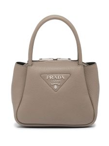 Prada mini sac en cuir à plaque logo - Gris