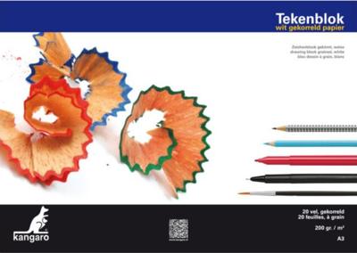 Kangaro tekenblok A3 200 gram 20 vel wit gekorreld