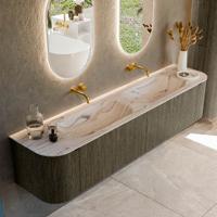 Badmeubel Mondiaz Kurve-Dlux | 200 cm | Meubelkleur Shadow | Wastafelkleur Nata | Solid surface | Wasbak beide zijden spoelbak | Zonder kraangat(en)