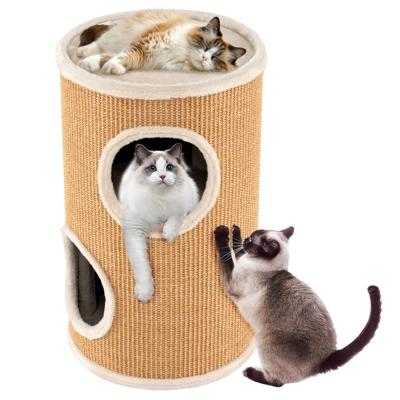 Drie Verdiepingen Tellend Kattenhuis Met Een Ruim Uitkijkplatform Op Het Dak En Een Kattenmand