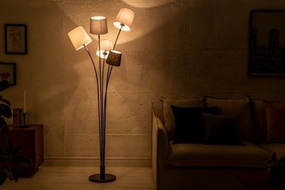 Design vloerlamp LEVELS 176cm zwartgrijs met 5 linnen kappen - 40745