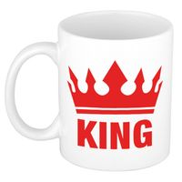 Cadeau King mok/ beker wit met rode bedrukking 300 ml - feest mokken - thumbnail