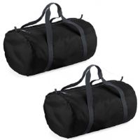 2x stuks zwarte ronde polyester sporttas/weekendtas 50 x 30 x 26 cm