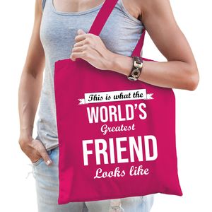 Worlds greatest FRIEND vriendinnen cadeau tas roze voor dames   -