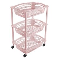 Keuken opberg trolleys/roltafels met 3 manden 62 cm lichtroze