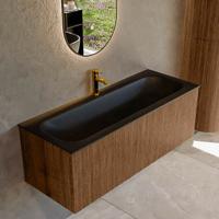 Mondiaz KURVE 120 cm Onderkast Greeploos 1 Lade Zonder Deuren Walnut, Wastafel Solid Surface Volledig Urban 1 Kraangat Zonder Spiegel (KRVBGL1201L0D1KM-Wal/Urb)