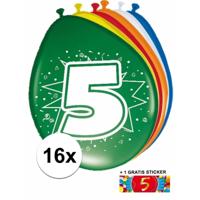 Shoppartners 5 jaar versiering - 16x leeftijd ballonnen - gratis sticker