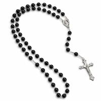 LGT JWLS Rozenkrans Ketting Zwarte Glaskralen Met Kruis