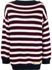 Valentino Garavani pull rayé à logo brodé - Bleu