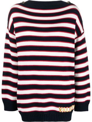 Valentino Garavani pull rayé à logo brodé - Bleu