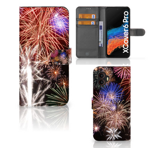 Samsung Galaxy Xcover 6 Pro Wallet Case met Pasjes Vuurwerk