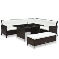 vidaXL 3-delige Loungeset met kussens poly rattan bruin - thumbnail