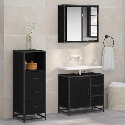 Badkamermeubelset met lade 3 pcs Zwart eiken 35 x 37,5 x 100 cm