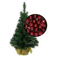 Mini kerstboom/kunst kerstboom H45 cm inclusief kerstballen donkerrood   -