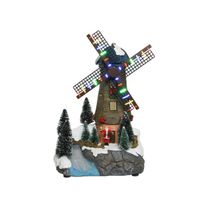 Kerstdorp molen - met draaiende wieken en verlichting - 30 cm - thumbnail