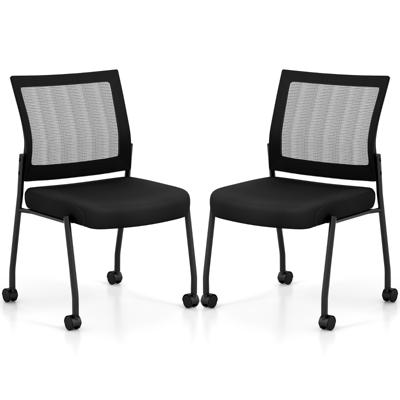Set van 2 Conferentiestoelen Stapelbare Bezoekersstoelen met Wieltjes Netrug en Gevoerde Zitting Armloze Stapelstoelen voor Kantoor