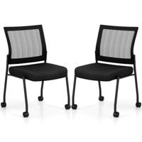 Set van 2 Conferentiestoelen Stapelbare Bezoekersstoelen met Wieltjes Netrug en Gevoerde Zitting Armloze Stapelstoelen voor Kantoor