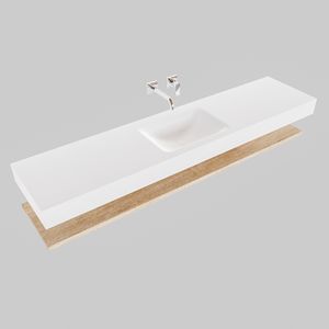 Badkamermeubel BWS Ibiza 200 cm met Washed Oak Planchet Solid Surface Wastafel Mat Wit (acht varianten)