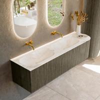 Badmeubel Mondiaz Kurve-Dlux | 165 cm cm | Meubelkleur Shadow | Wastafelkleur Frappe | Solid surface | Dubbel / Links spoelbak | Zonder kraangat(en)