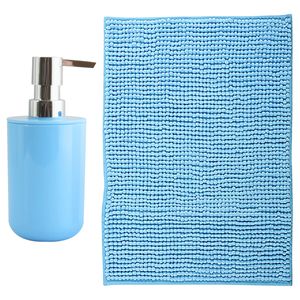 MSV badkamer droogloop mat - Genua - 50 x 80 cm - met bijpassende kleur zeeppompje - lichtblauw