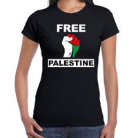 Free Palestine t-shirt zwart dames - Palestina shirt met Palestijnse vlag in vuist