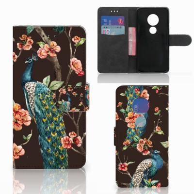 Motorola Moto G7 Play | Telefoonhoesje | Met pasjeshouder | Pauw met Bloemen