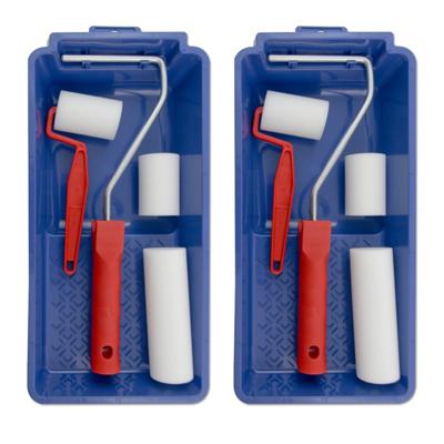 Lakroller schilderset - 3x stuks - 5 en 10 cm - extra fijn - met verfbak en beugel - schuimrollers -